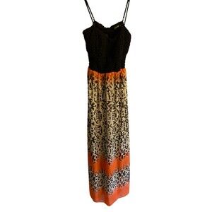 Trixxi Maxi dress black lace chiffon Aztec women’s S
